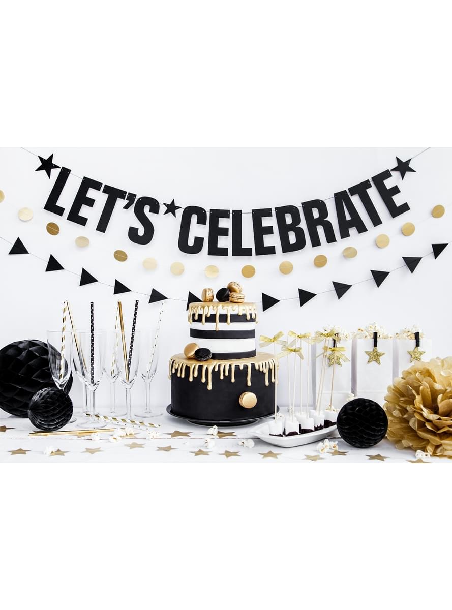 10 Hvide Papir Sugerør med Guldstjerner - Happy New Year Collection
