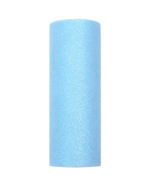 Gulungan tulle mengkilap berwarna biru pastel berukuran 15 cm x 9 m