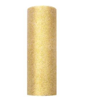 15 सेमी x 9 मी को मापने वाले चमकदार सोने में ट्यूल का रोल