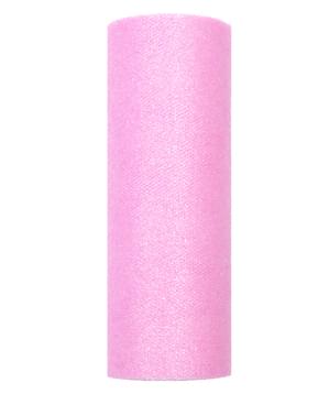 Gulungan tulle mengkilap berwarna pastel pink berukuran 15 cm x 9 m