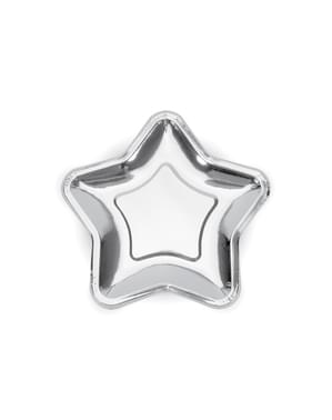 6 Star-Shaped Silver Paper Plate (18 cm) - New Year’s Eve & Carnival