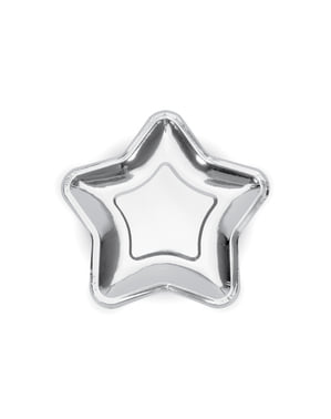 6 Stjerneformede Sølv Papirtallerkne (18 cm) - New Year’s Eve & Carnival