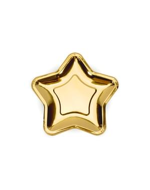 6 Star-Shaped Gold Paper Plate (18 cm) - New Year’s Eve & Carnival