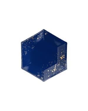 Set 6 Pelat Kertas Hexagon, Biru Angkatan Laut & Emas - Selamat Tahun Baru Koleksi