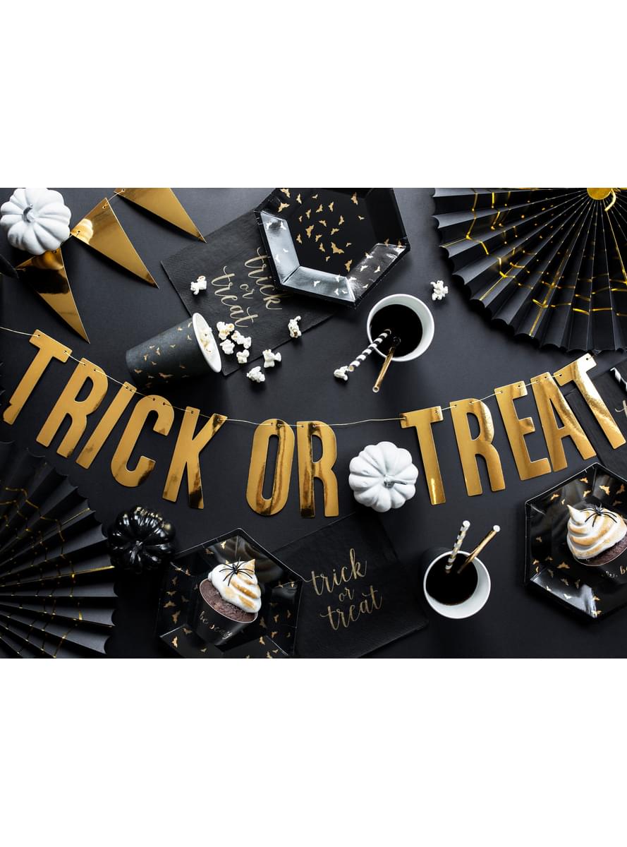 6 zwarte papieren borden met gouden vleermuize (20 cm) - Trick or Treat Collectie