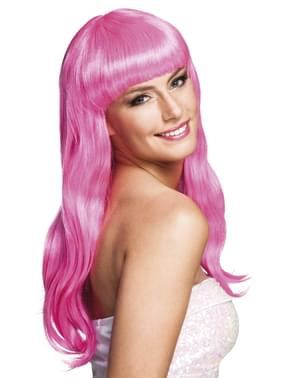 Дамска секси розова перука с бретон