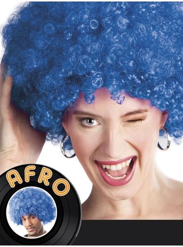 Peruca afro azul unissex