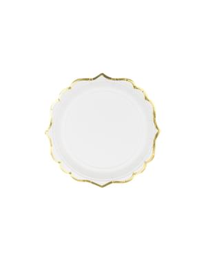 6 pratos brancas com bordas douradas de pape (18,5 cm) - Wedding in rose colour