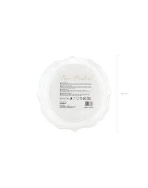 6 Hvide Papirtallerkner med Guld Kan (18,5 cm) - Wedding In Rose Colour