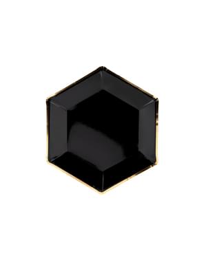 6 assiettes pentagonales noires bords dorés en carton - Gold 30th Birthday
