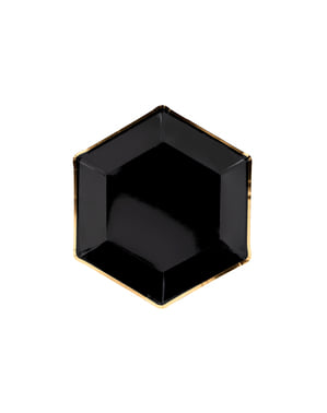Set 6 černých šestiúhelníkových papírových talířů se zlatými okraji - Gold 30th Birthday