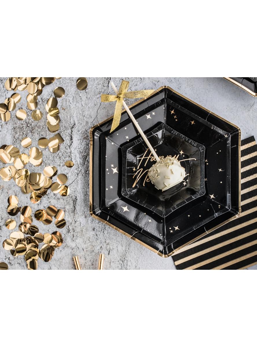 Pappteller Set 6-teilig fünfeckig schwarz mit goldenem Rand - Gold 30th Birthday