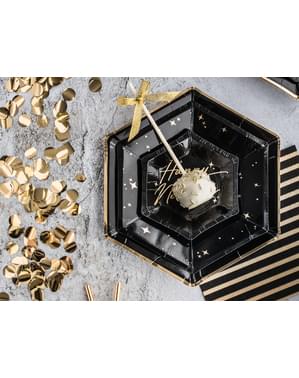 6 Sekskantede Papirtallerkner med Guld Kant, Sor (23 cm) - Gold 30th Birthday