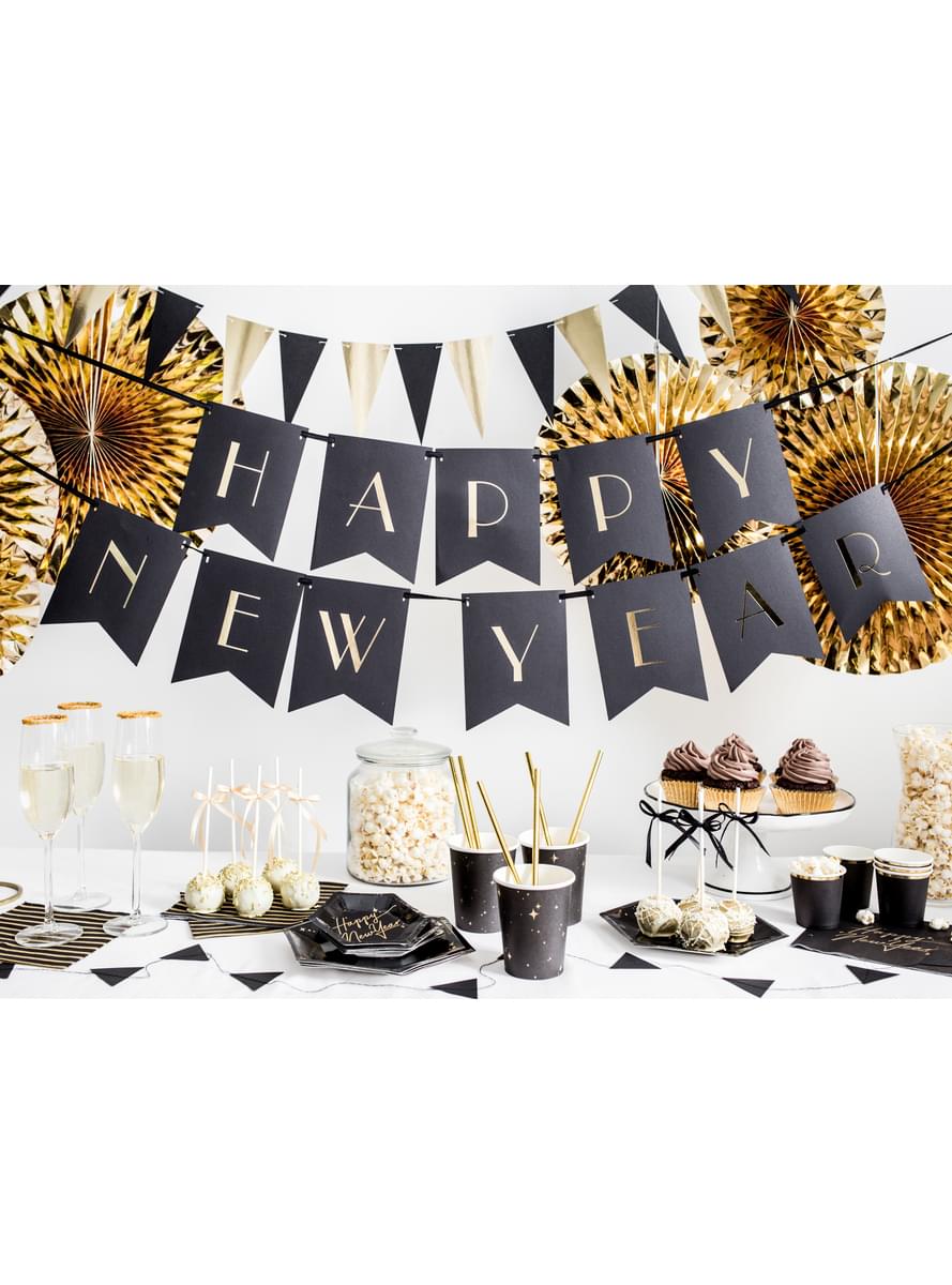 Pappteller Set 6-teilig fünfeckig schwarz mit goldenem Rand - Gold 30th Birthday