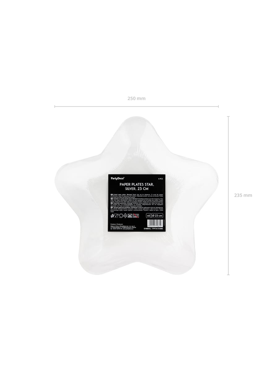 6 pratos prateados com forma de estrela de pape (23 cm) - Princess Party
