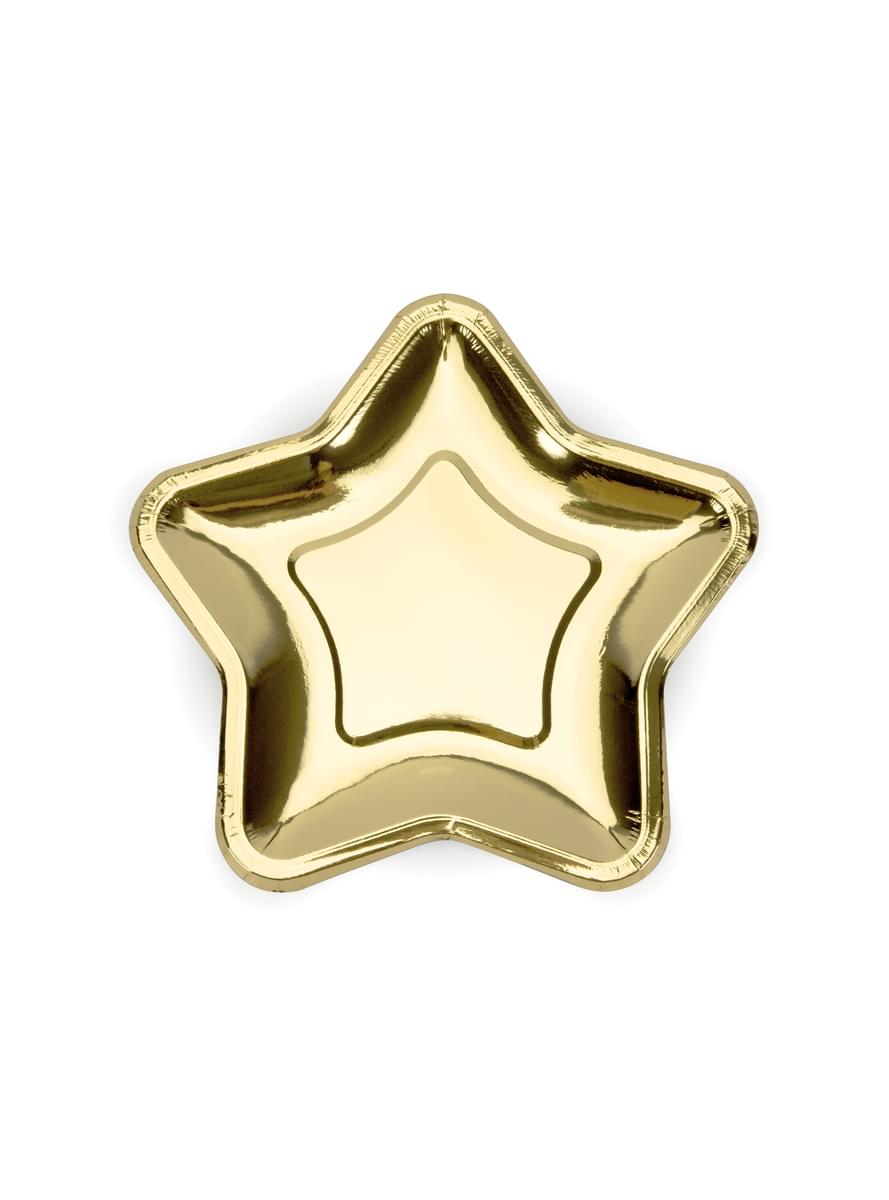Set of 6 Star-Shaped Paper Plates, Gold - Princess Party