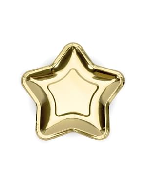 Set 6 zlatých papírových talířů ve tvaru hvězdy - Princess Party