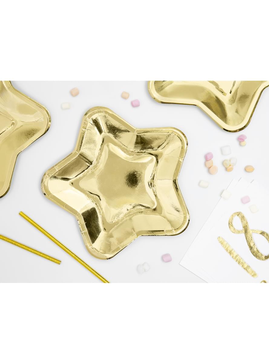 6 pratos de papel em forma de estrela dourad (23 cm) - Princess Party