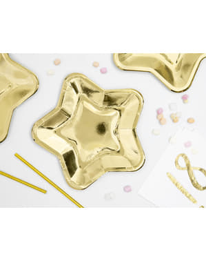 6 pratos de papel em forma de estrela dourad (23 cm) - Princess Party