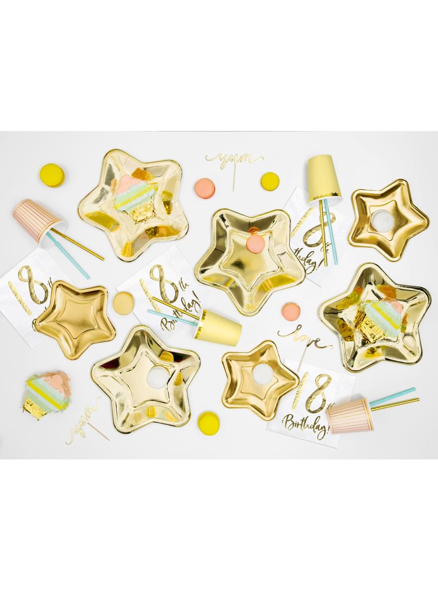 6 pratos de papel em forma de estrela dourad (23 cm) - Princess Party