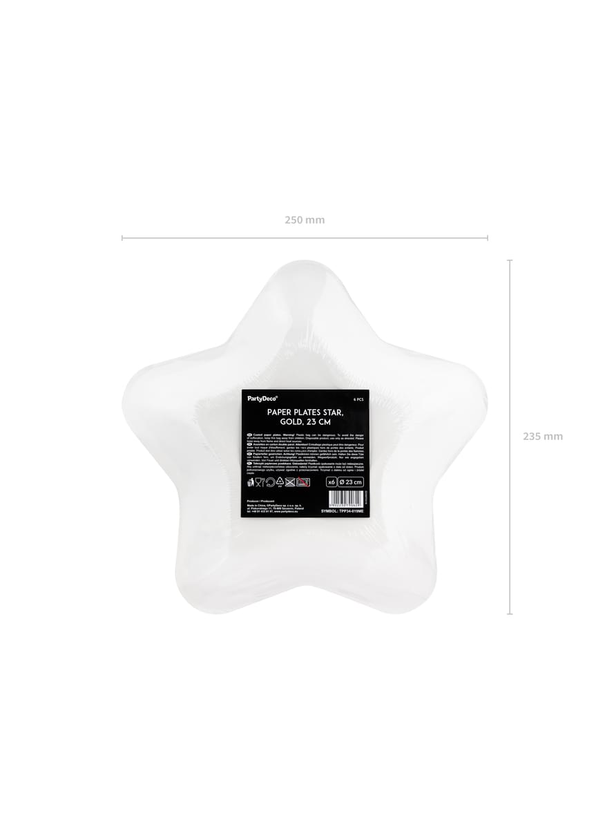 6 platos dorados con forma de estrella de papel (23 cm) - Princess Party