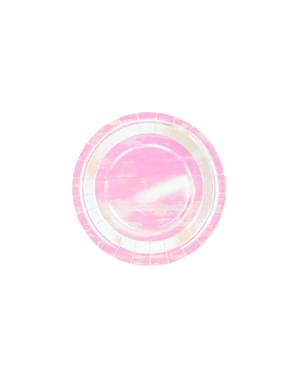 Set 6 Piring Kertas Iridescent Merah Muda, 18 cm - Iridescent