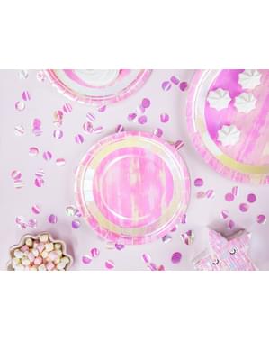 6 Pink Iridescent Paper Plate (18 cm) - Iridescent