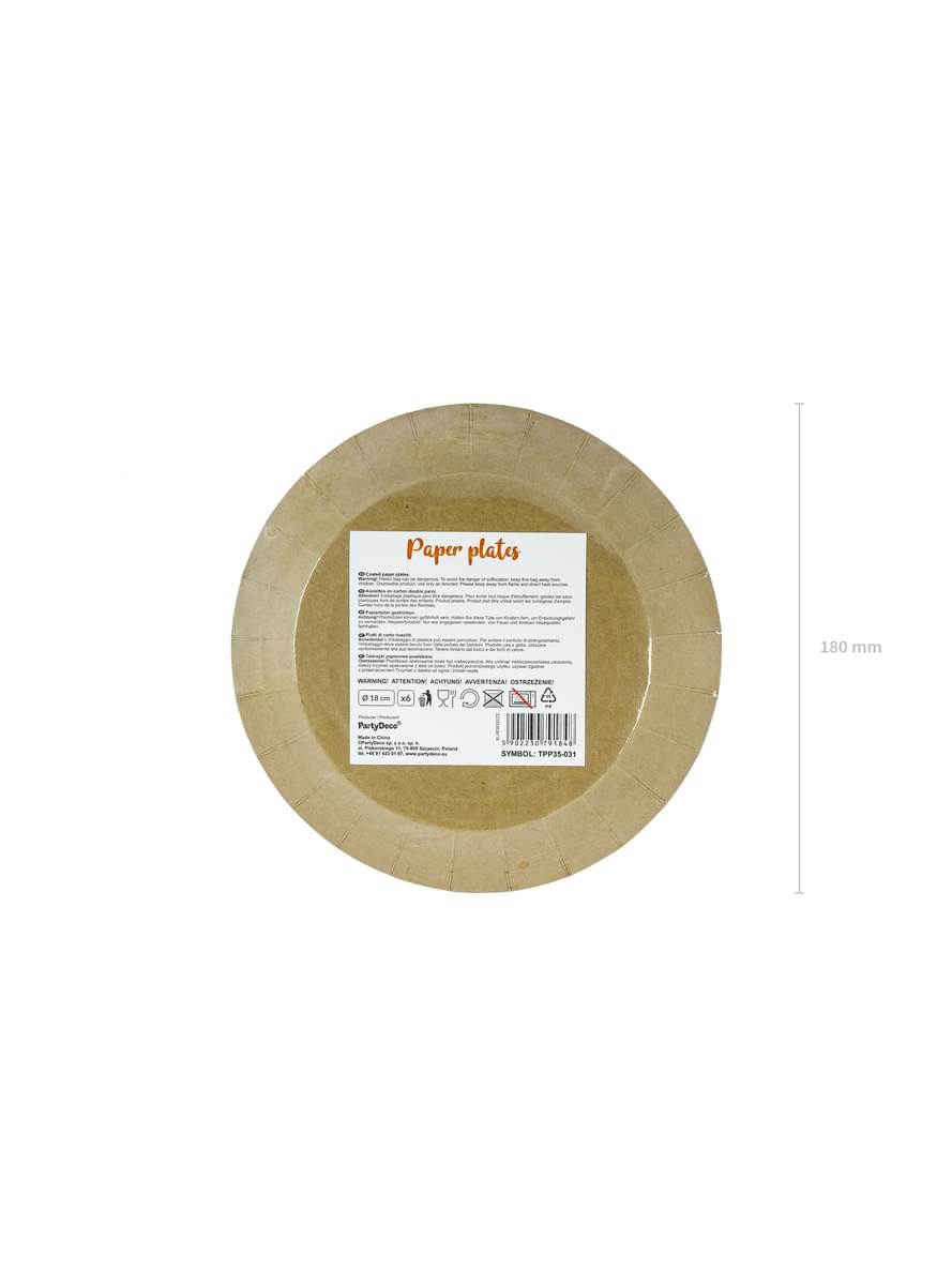 6 Kraft papir ploča (18 cm) - Prirodni Wedding