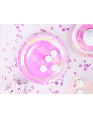 6 assiettes roses iridescentes de 23 cm en carton - Iridescent