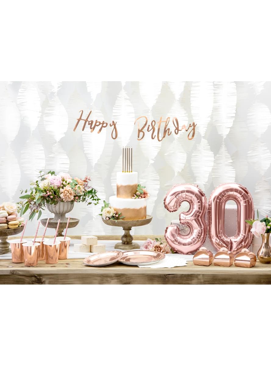 6 πιάτα ροζ χρυσáφι από χαρτί - Vintage Birthday (23 εκατοστά)