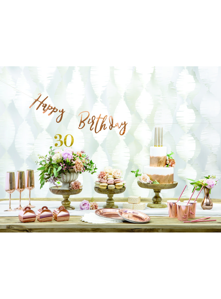 6 ruuskultaista paperilautasta, 23cm - Vintage Birthday