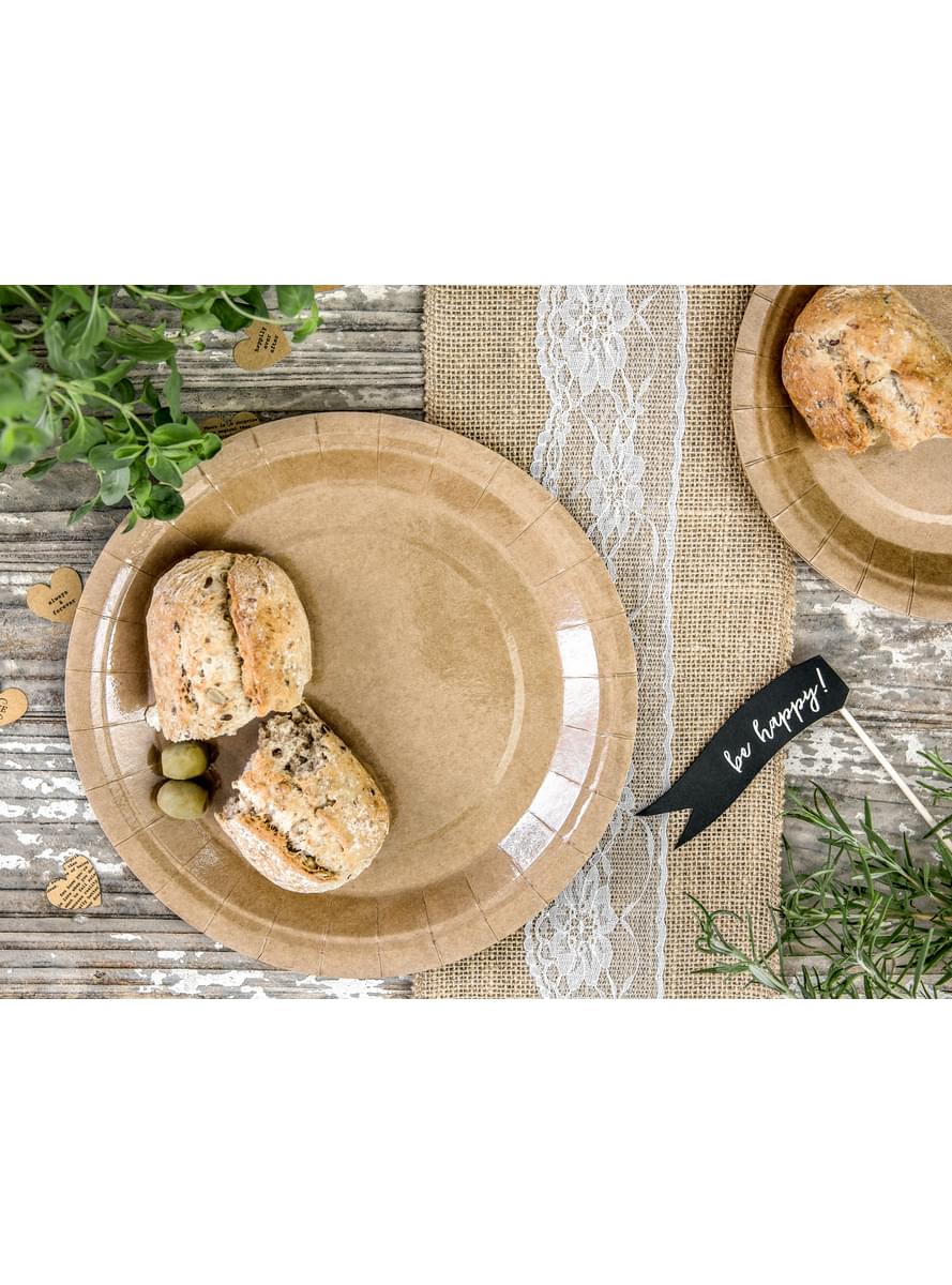6 piatti di carta Kraf (23 cm) - Natural Wedding