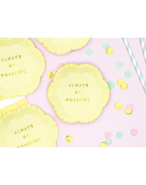 6 platos amarillo pastel con borde dorado 