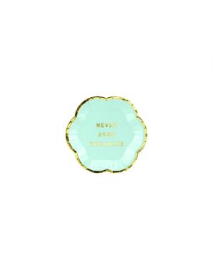Altın "Jantlı Pastel Nane Yeşili - 6'lı" Asla Hayal Etmeyi Durdurma "Kağıt Tabak Seti