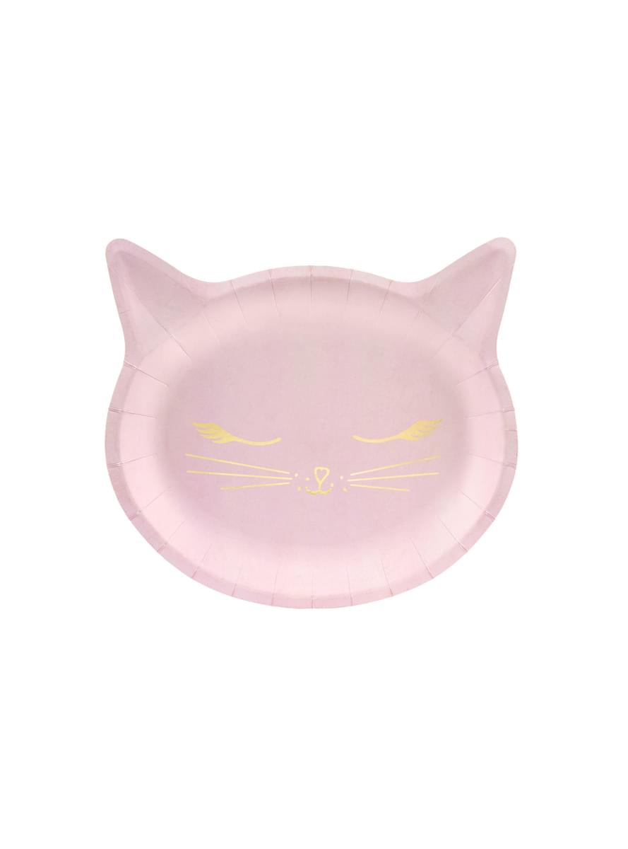 6 Cat-Shaped Paper Plates, Pin (22x20 cm) - Meow Party