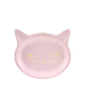 6 assiettes roses en forme de chat en carton - Meow Party