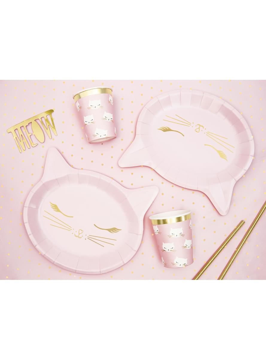 6 Cat-Shaped Paper Plates, Pin (22x20 cm) - Meow Party