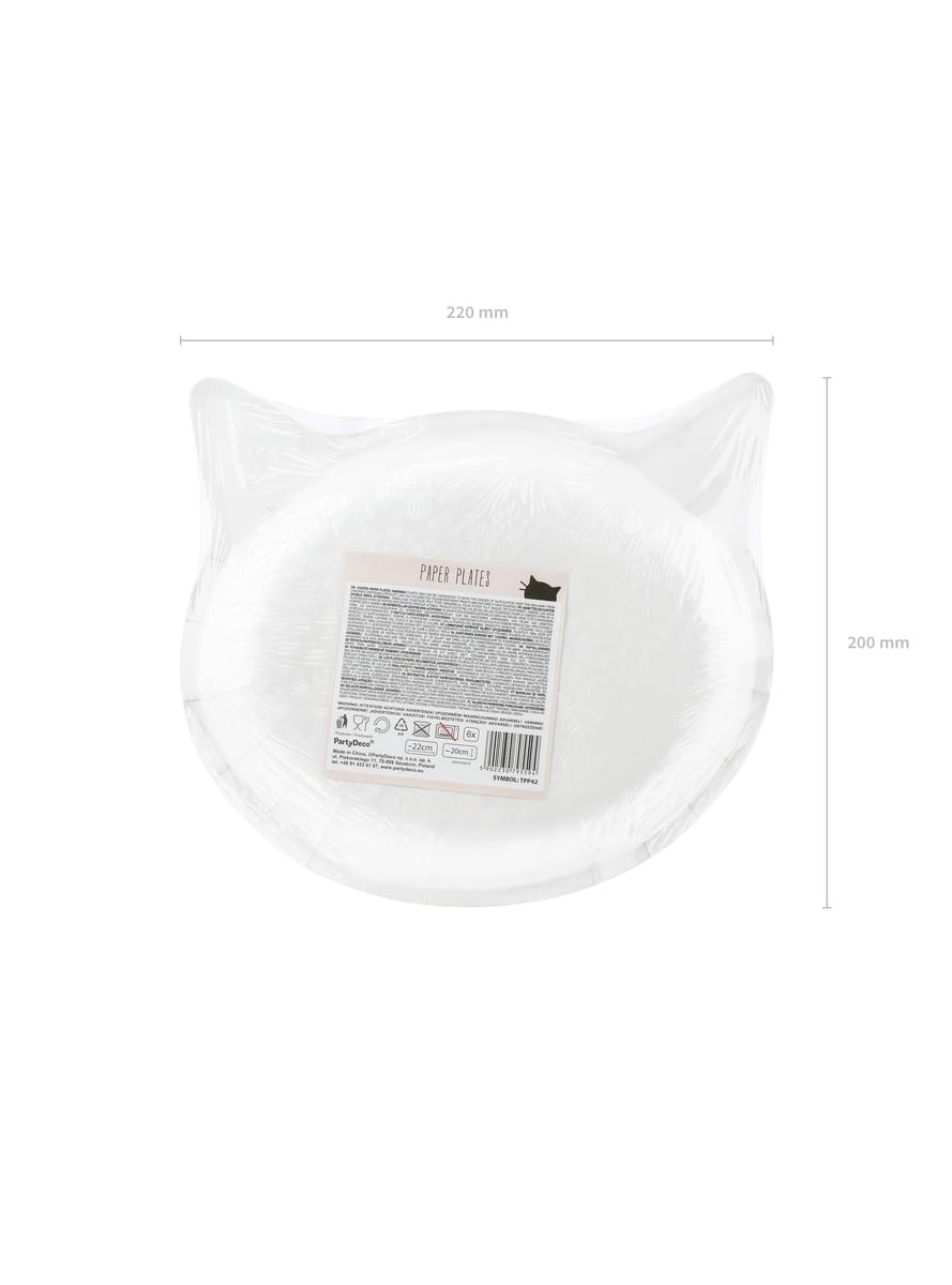 6 Cat-Shaped Paper Plates, Pin (22x20 cm) - Meow Party