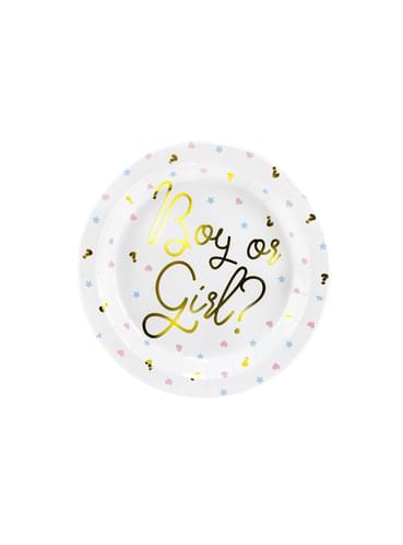 6 piatti bianchi con scritta dorata Boy or Girl? di cart (23 cm) - Gender  Reval Party. Consegna express