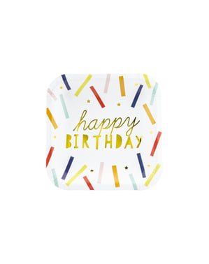 Set 6 Piring Kertas Persegi "Selamat Ulang Tahun", Multicolor