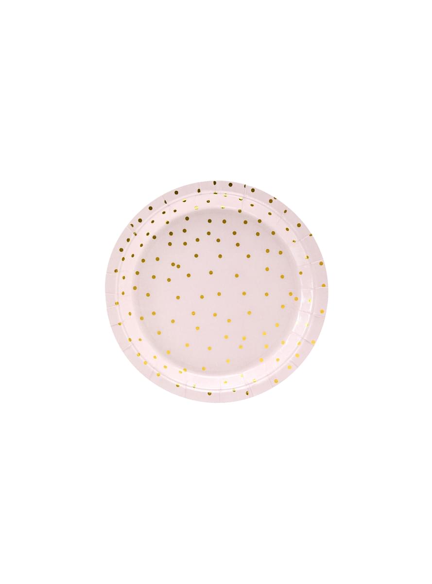 6 piatti rosa con pois dorati di cart (18 cm) - Polka Dots Collection