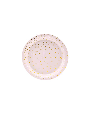 Комплект от 6 розови хартиени чинии със златни точки - колекция полка