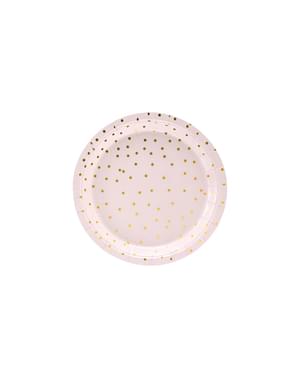 Set 6 růžových papírových talířů se zlatými puntíky - Polka Dots Collection