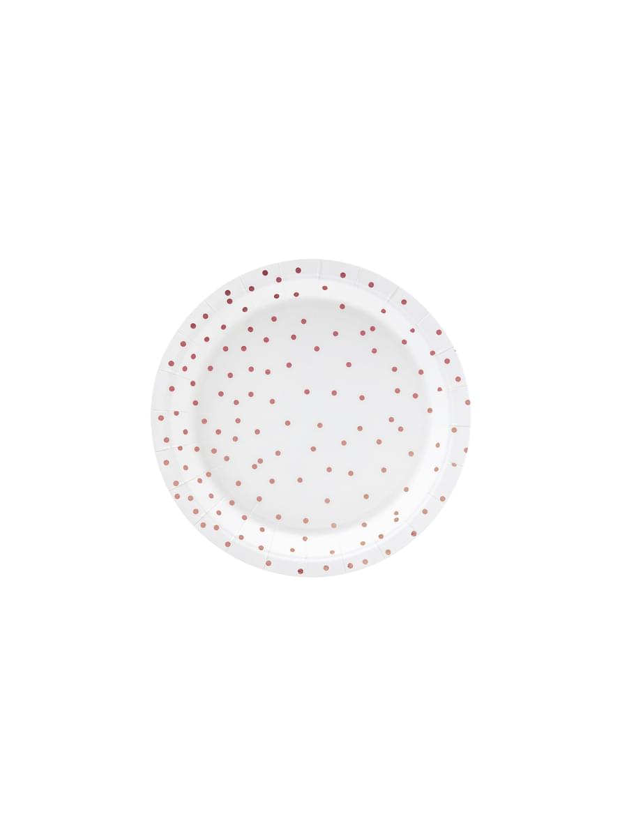 6 White Paper Plates with Rose Gold Dot (18 cm) - Polka Dots Collection