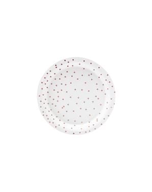 6 valkoista paperilautasta ruusukultaisilla täplillä - Polka Dots Collection