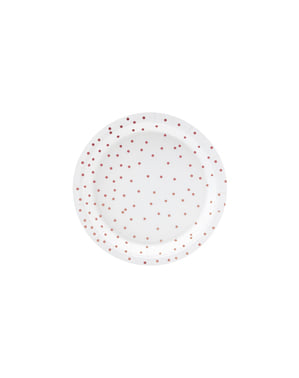 Zestaw 6 białe papierowe talerze w kropki rose gold - Polka Dots Collection