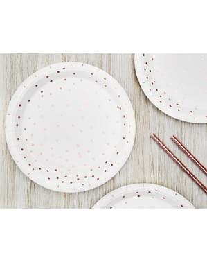 6 assiettes blanches à pois rose gold en carton - Polka Dots Collection