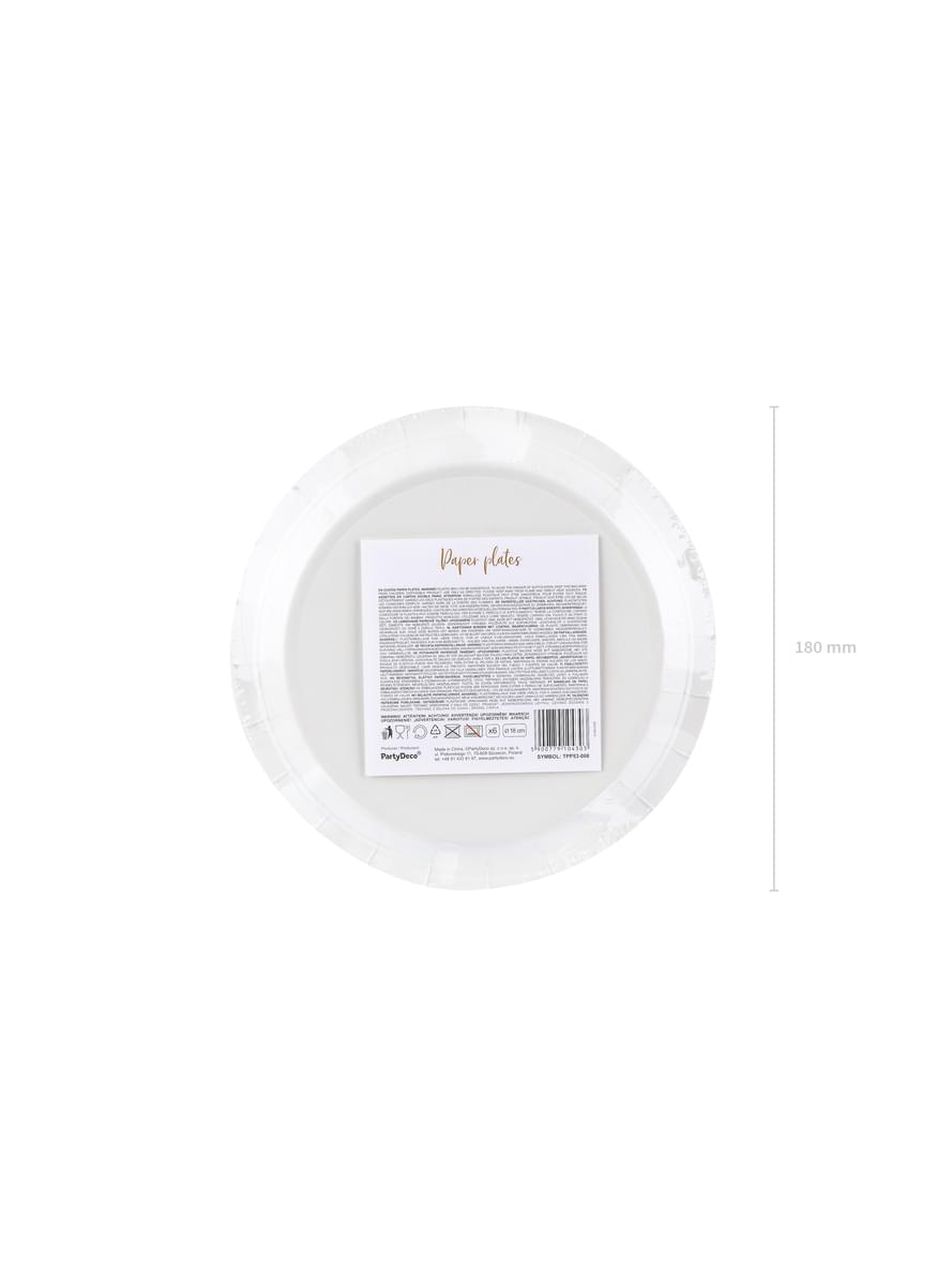 6 White Paper Plates with Rose Gold Dot (18 cm) - Polka Dots Collection