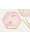 Pappteller Set 6-teilig fünfeckig rosa mit goldenen Blättern