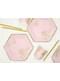 6 piatti pentagonali rosa con foglie dorate di carta (23 cm)